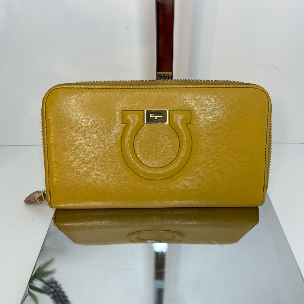 Authentic Salvatore Ferragamo Gancini Zip Around Long Wallet